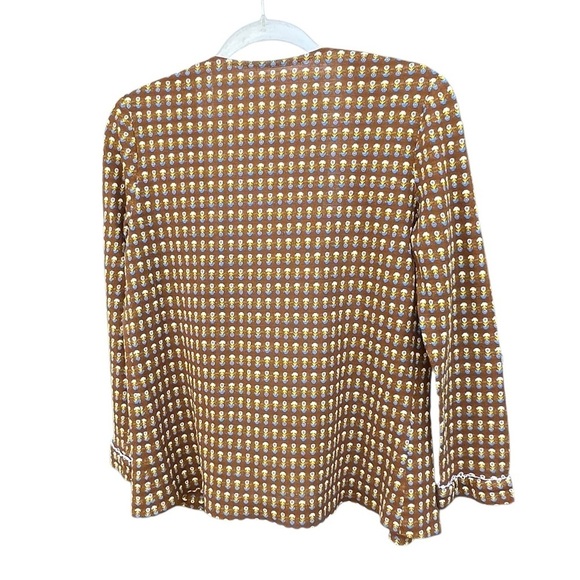 Vintage Retro Floral Open Front Cardigan Handmade Brown Medium 70s Vibes - Picture 2 of 8